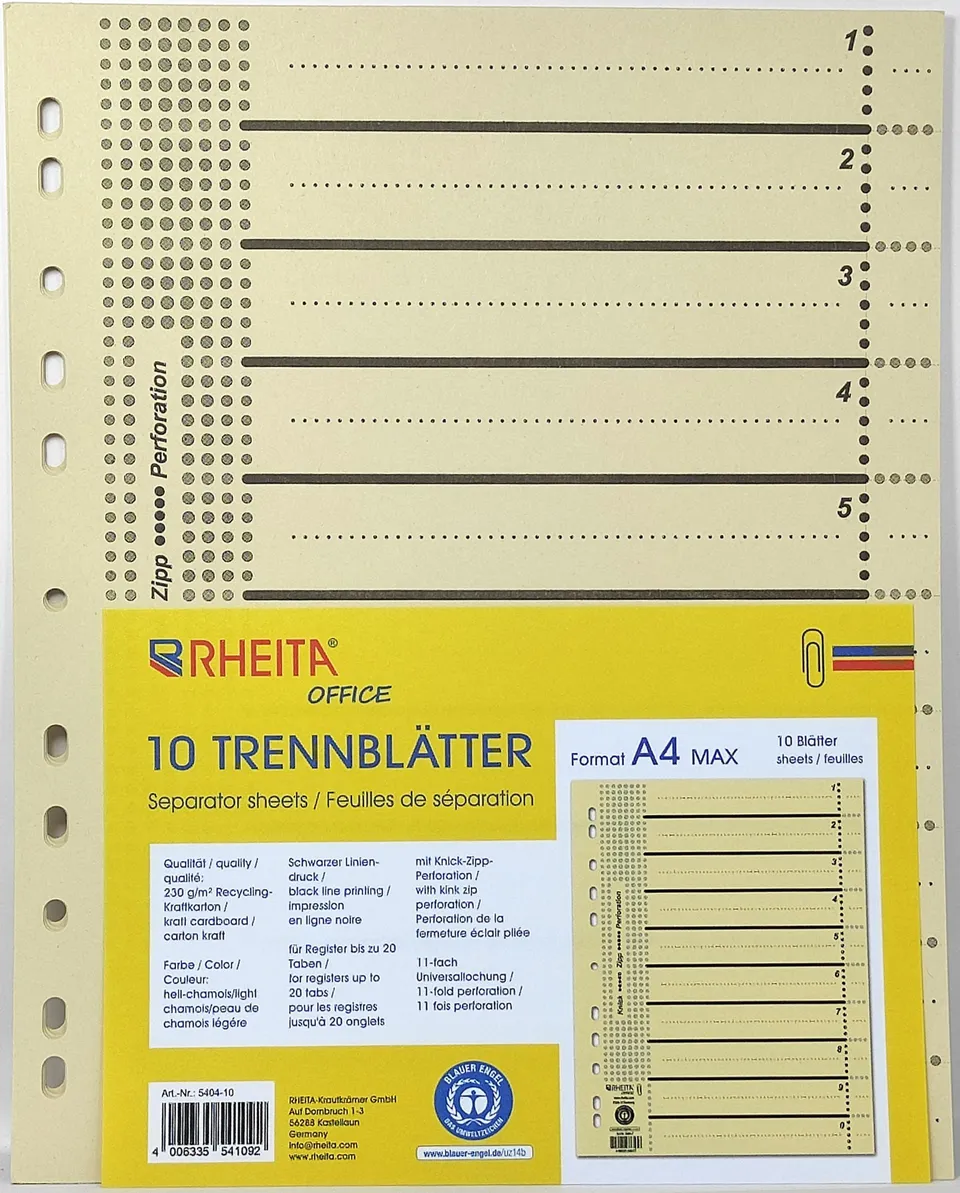 rheita-trennbl-tter-din-a4xl-230-g-m-recycling-10-st-ck-hell-chamois image 1