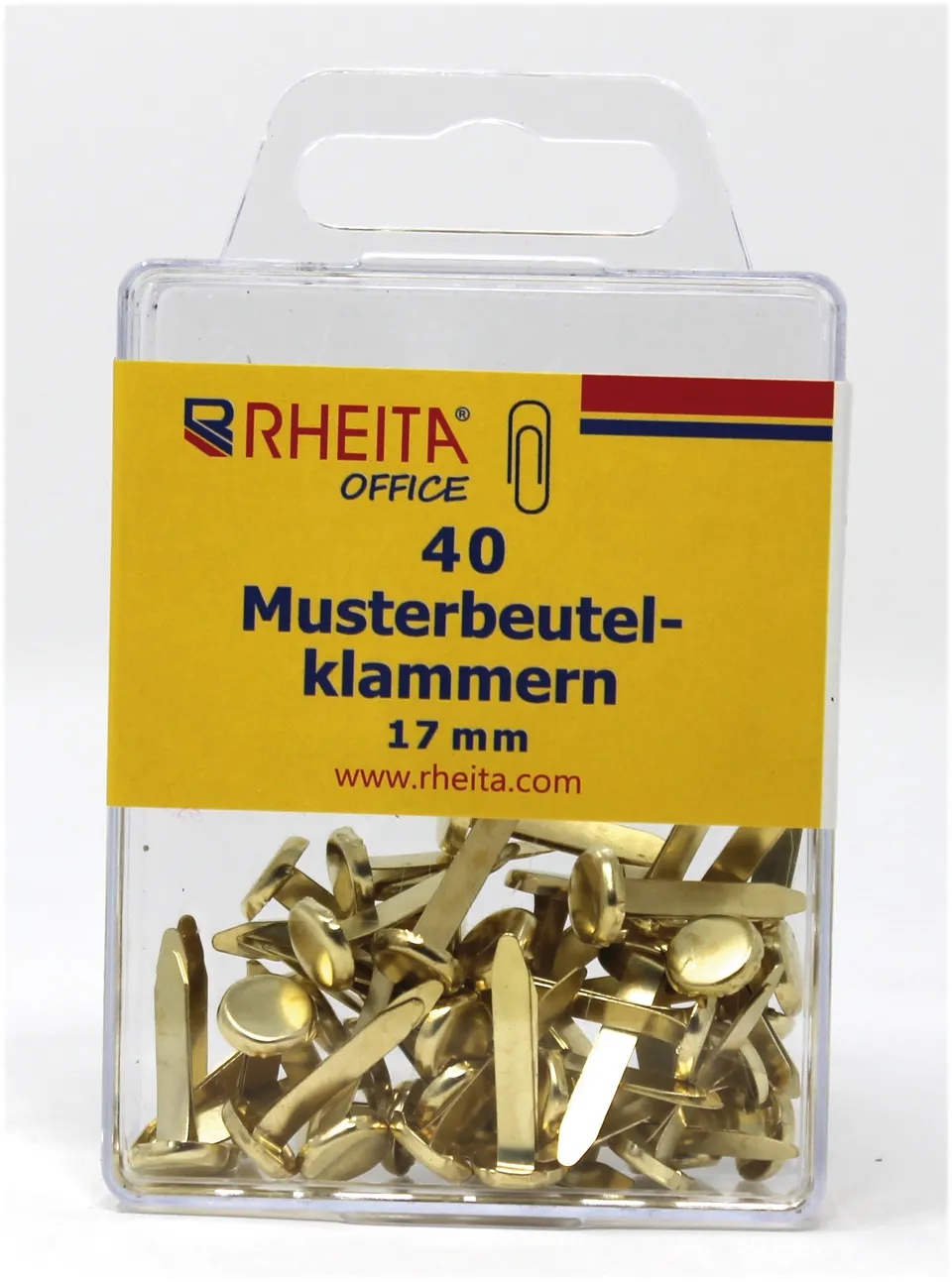 rheita-musterbeutelklammern-17-mm-messing-40-st-ck-in-klarsichtbox image 1