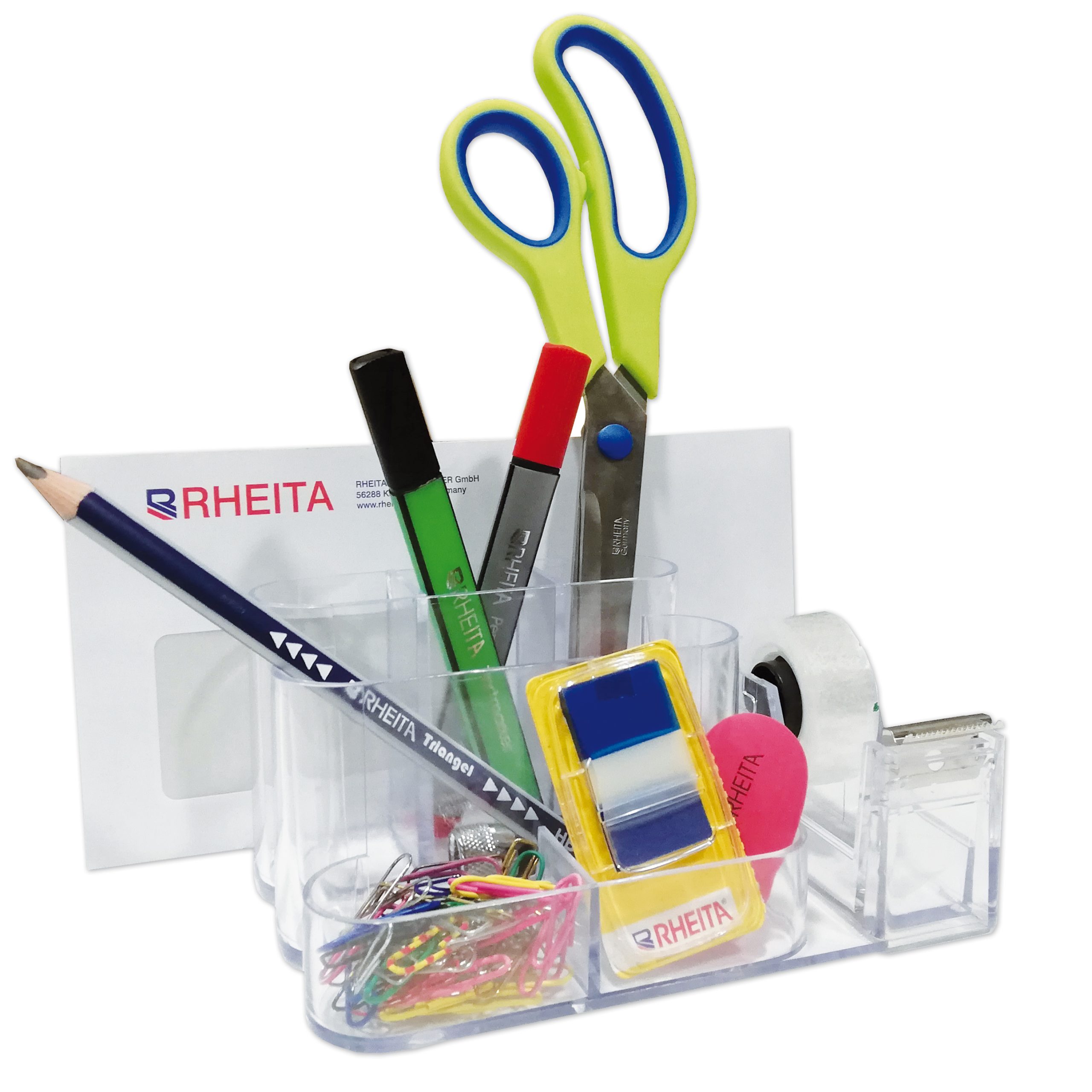 rheita-schreibtischorganizer-transparent-mit-klebefilmabroller-inkl-rolle image 2