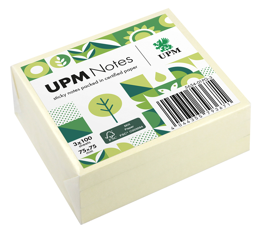 upm-notes-haftnotizen-gelb-75-x-75-mm-3-bl-cke-100-blatt image 1