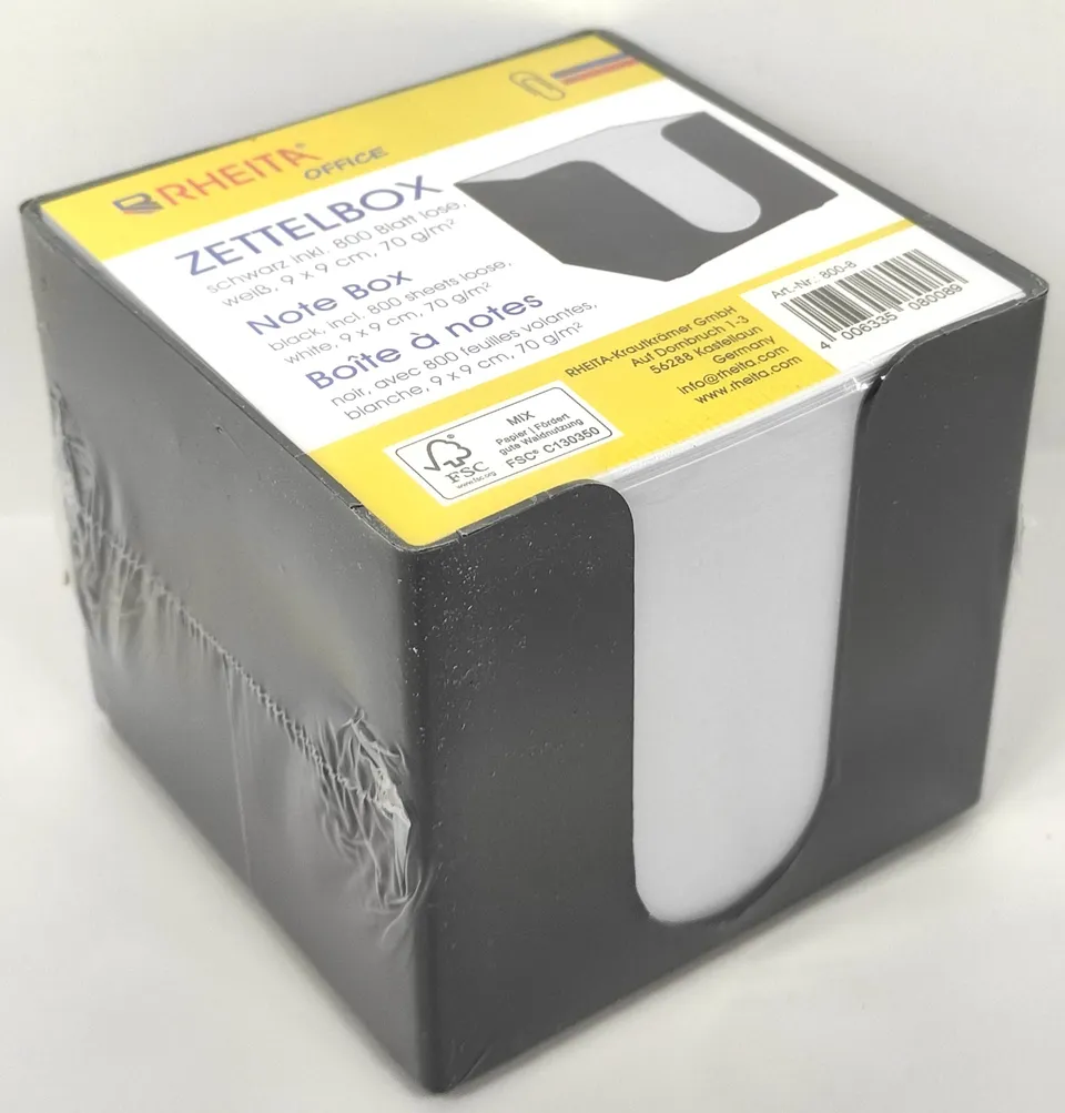 rheita-zettelbox-schwarz-9x9cm-inkl-800-blatt-wei-70g-m-fsc image 1