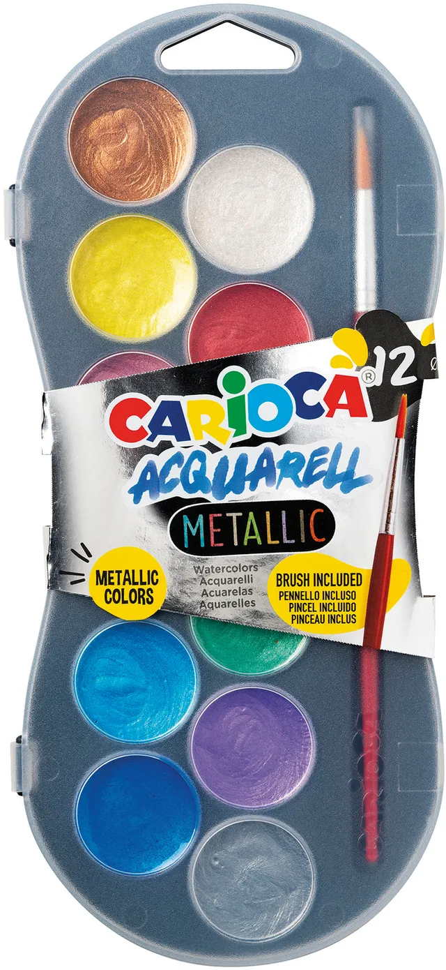 carioca-metallic-farbkasten-12-farben-mit-pinsel-f-r-schwarz image 1
