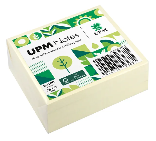 upm-notes-haftnotizen-gelb-75-x-75-mm-3-bl-cke-100-blatt image 1