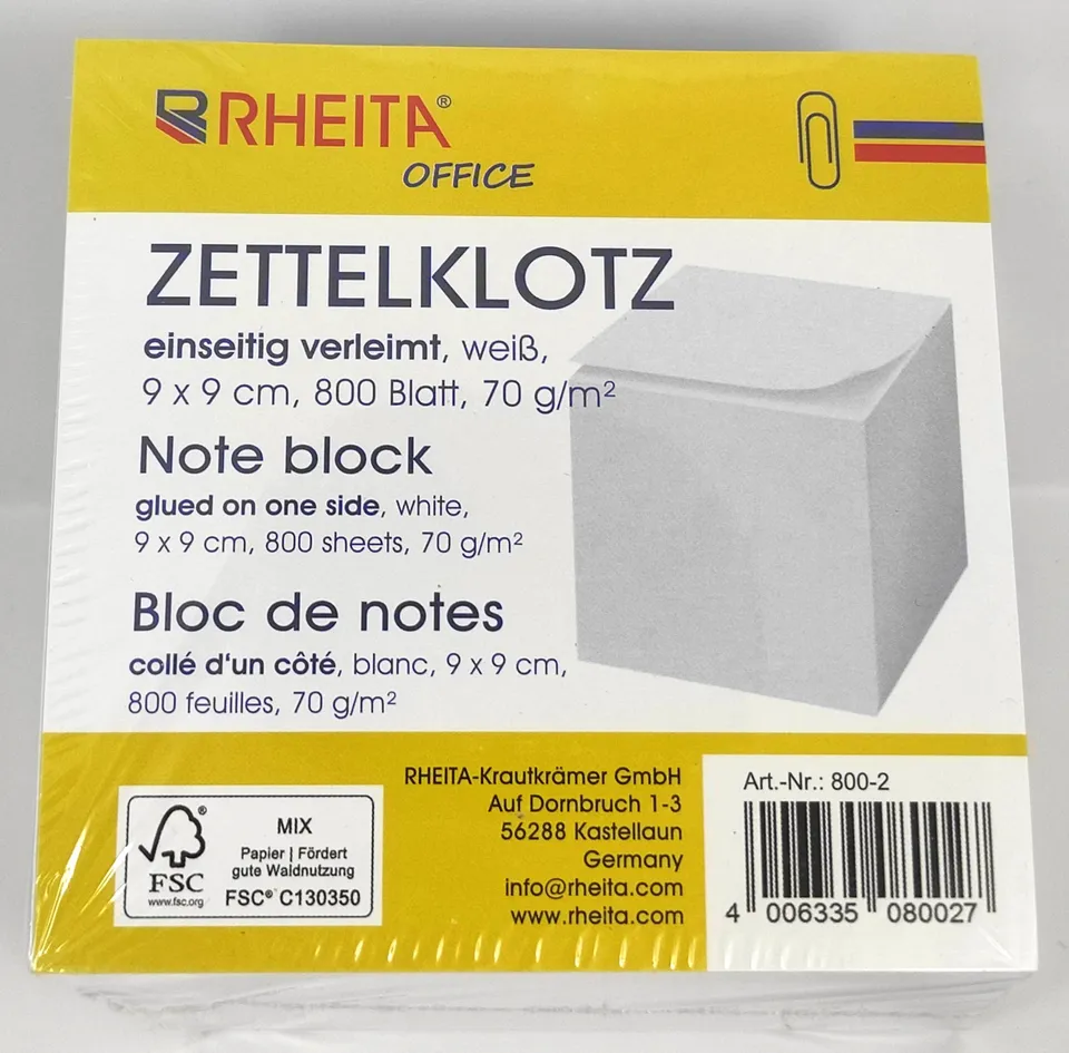 rheita-zettelklotz-9-x-9-cm-800-blatt-wei-70g-m-fsc image 1