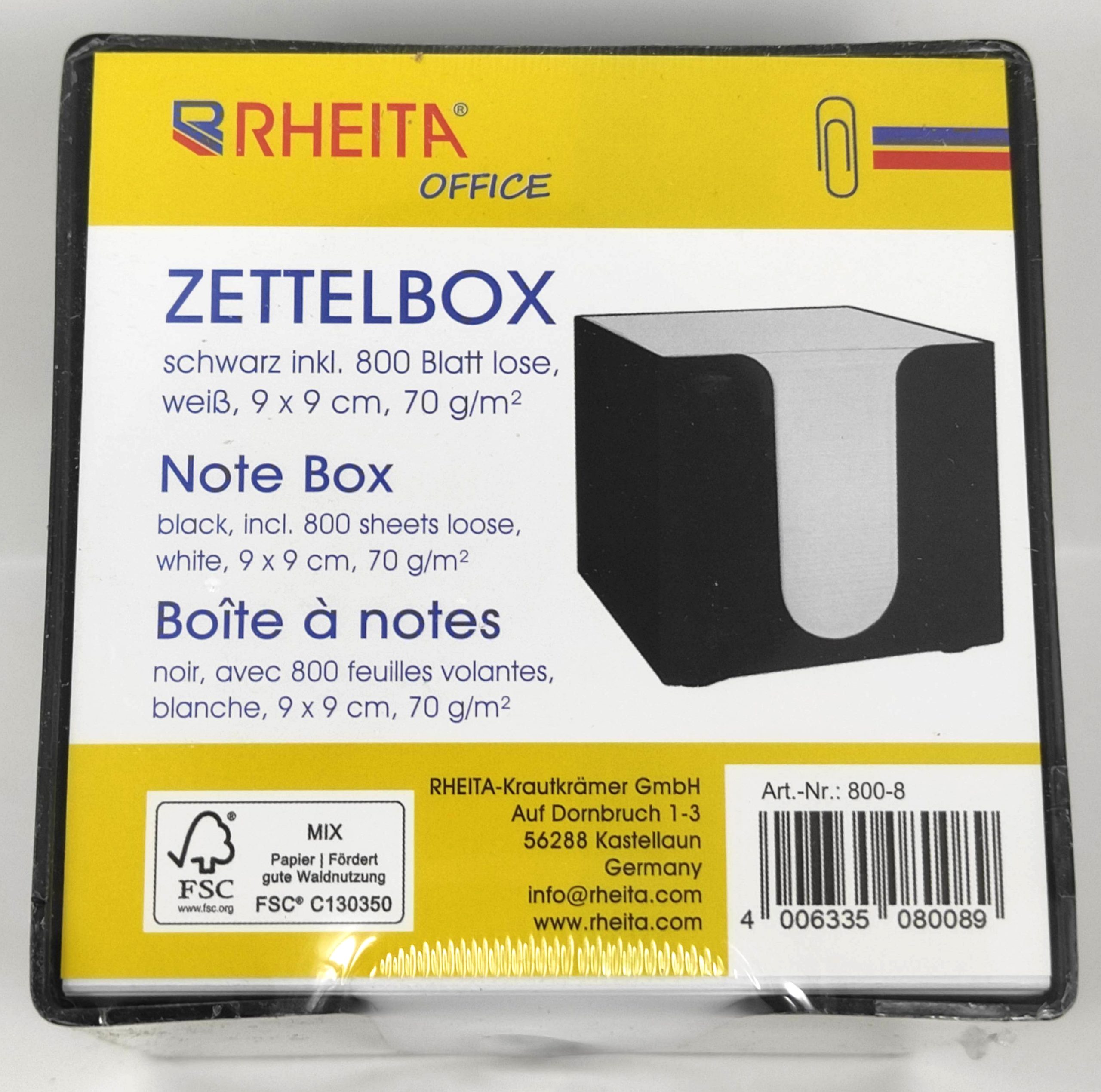 rheita-zettelbox-klar-9x9-cm-inkl-800-blatt-farbig image 1