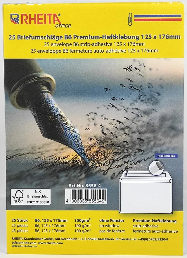rheita-premium-briefumschlag-b6-125x176mm-wei-fsc-haftklebend-25-st-ck image 1