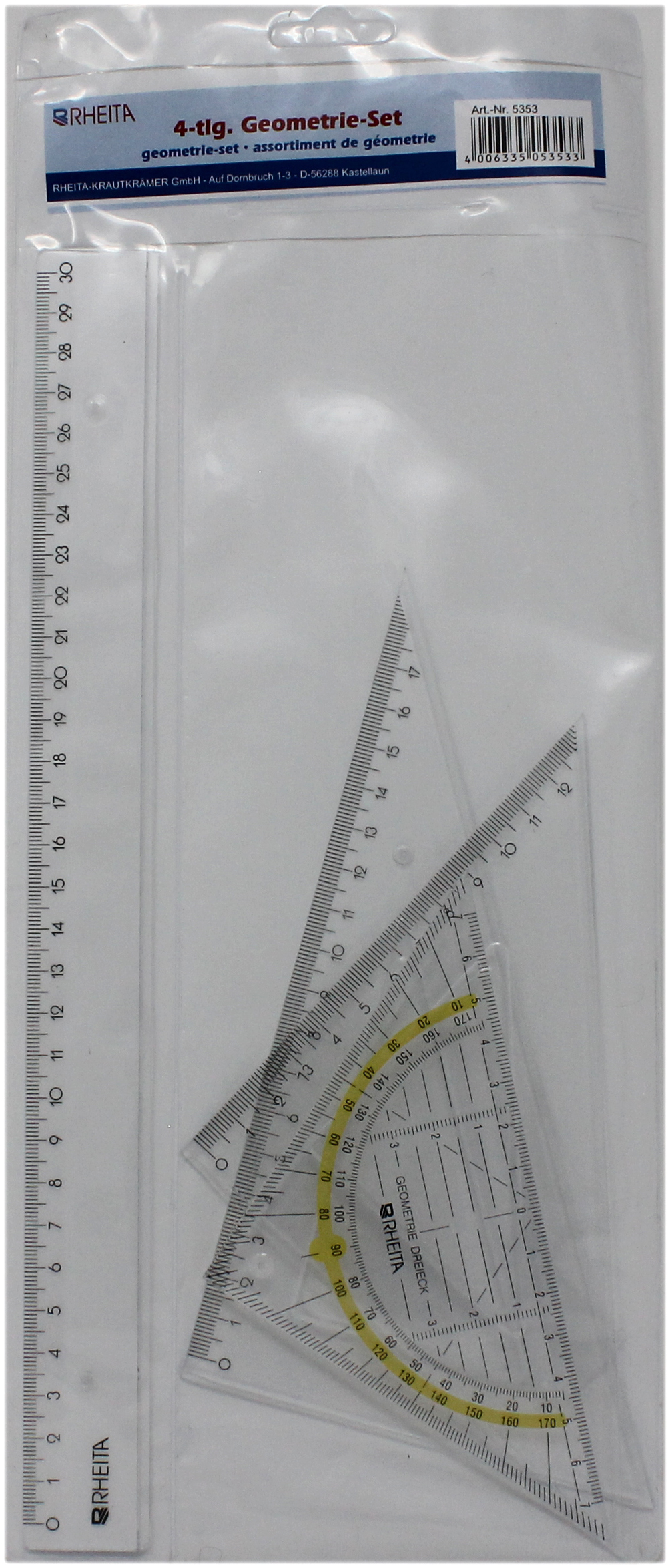rheita-zeichenset-4-teilig-transparent-lineal-geodreieck-winkel image 1