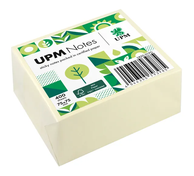 rheita-upm-notes-haftnotizen-w-rfel-gelb-75x75-mm-400-blatt-fsc image 1
