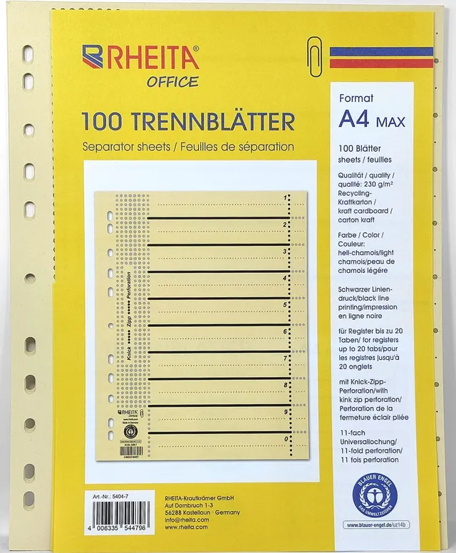 rheita-trennbl-tter-a4xl-100-st-ck-230g-m-recycling-hell-chamois-11-fach-lochung image 1