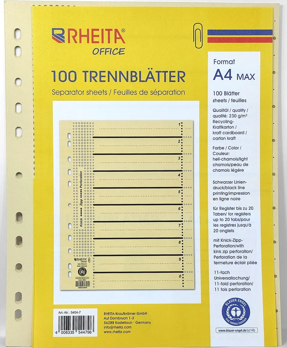 rheita-trennbl-tter-a4xl-100-st-ck-230g-m-recycling-hell-chamois-11-fach-lochung image 1