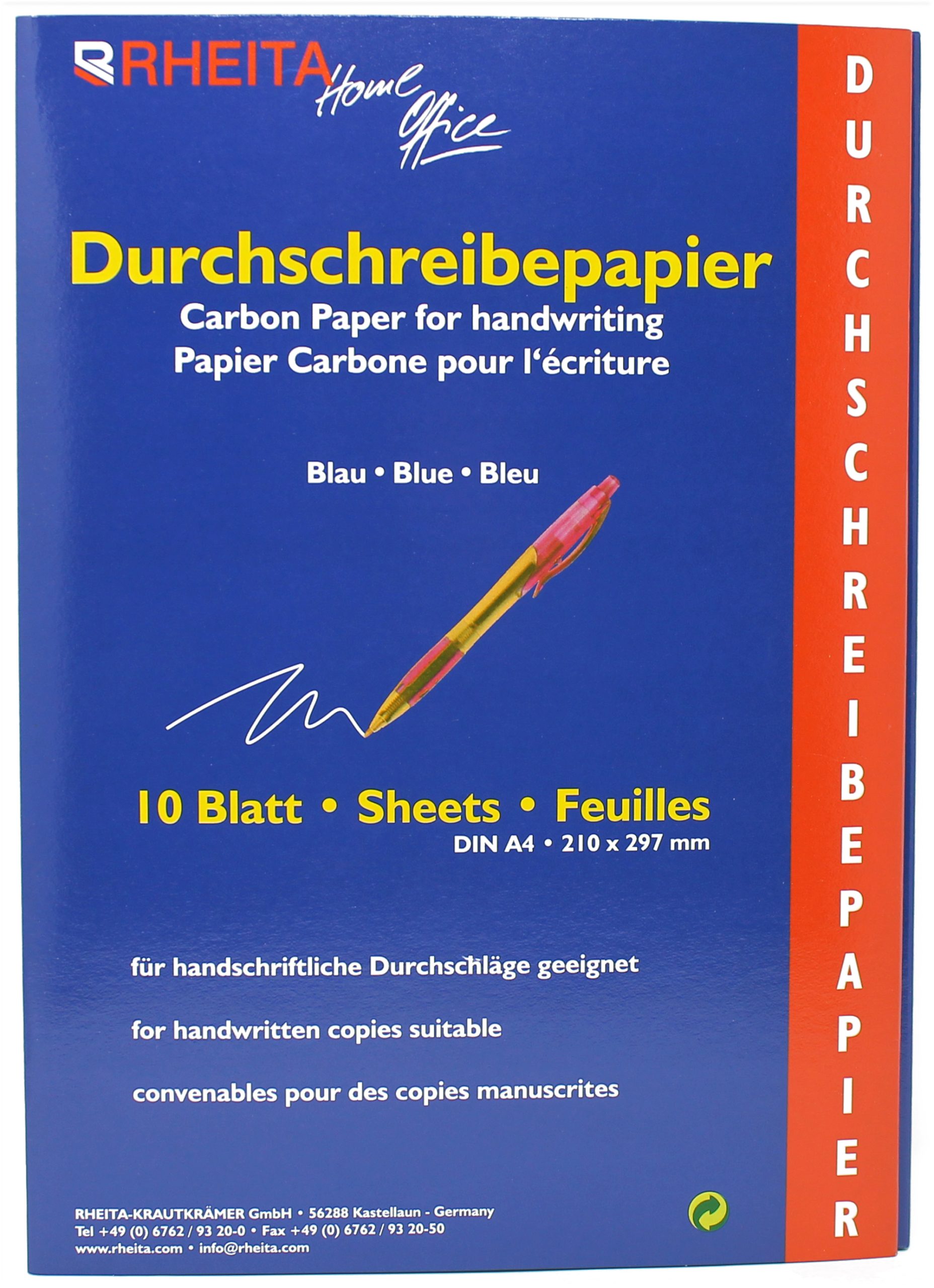 rheita-durchschreibepapier-a4-blau-10-blatt-mappe image 1