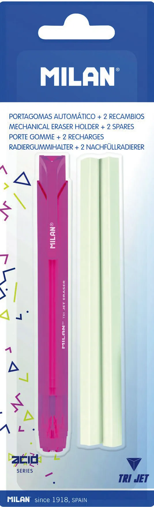 milan-radierstift-mit-2-ersatzgummis-im-blister-farblich-sortiert image 1