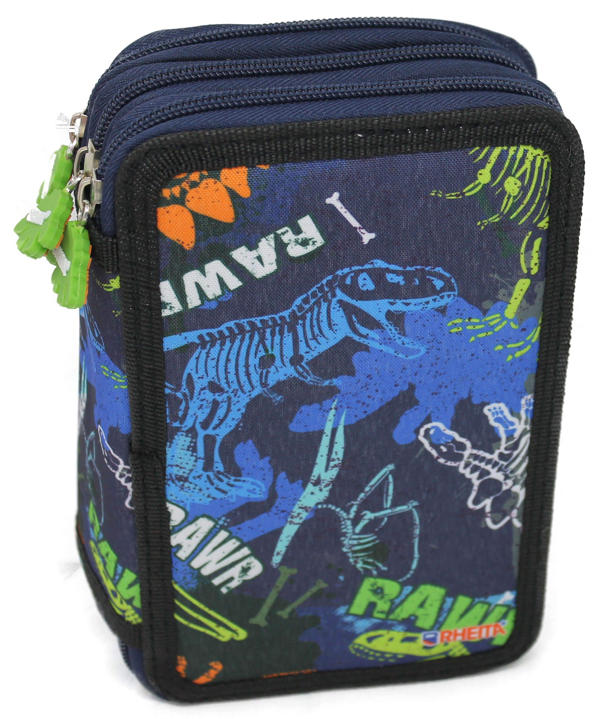 rheita-tripledecker-sch-leretui-52-teilig-motiv-dino-blau-gr-n image 1