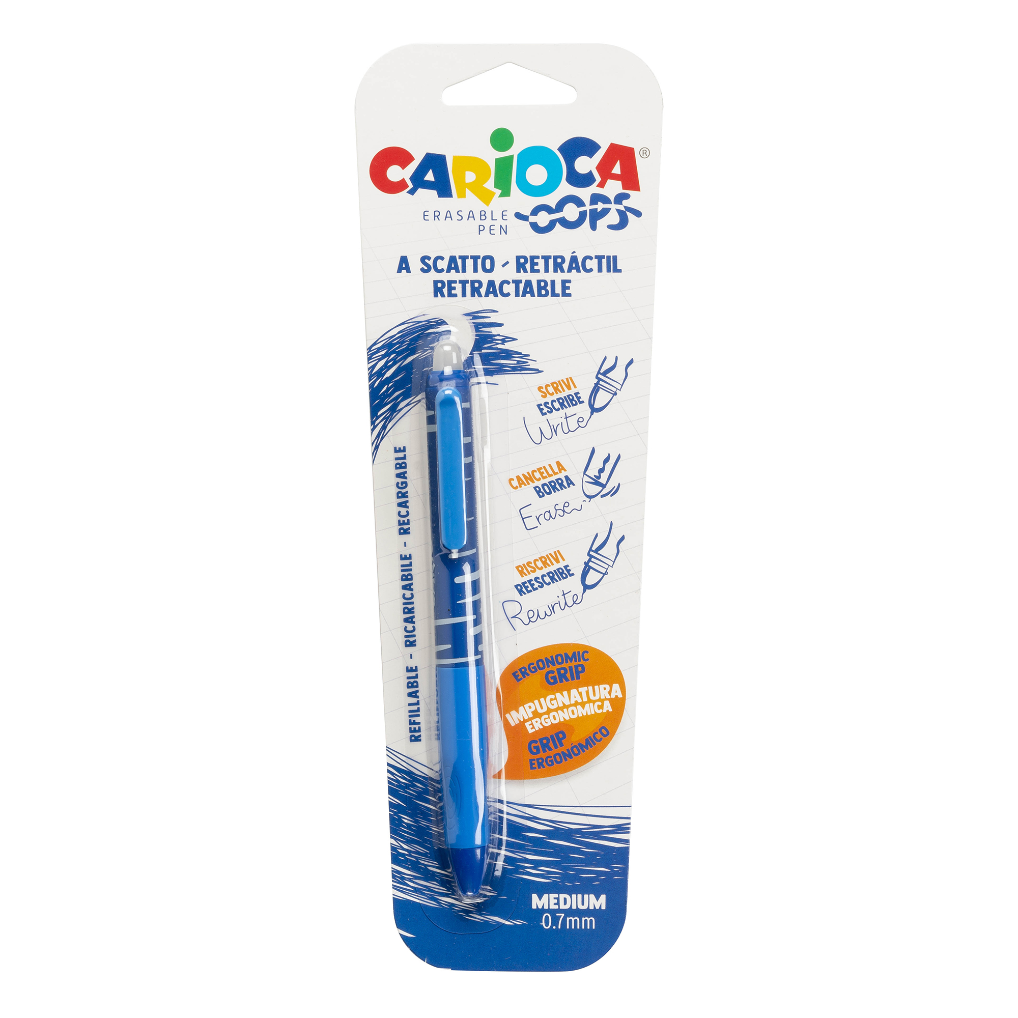 carioca-oops-klick-radierbarer-tintenroller-blau-0-7-mm-blister image 1