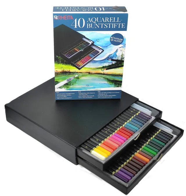rheita-40-aquarell-buntstifte-in-schubladen-box-inkl-2-pinselstifte image 1
