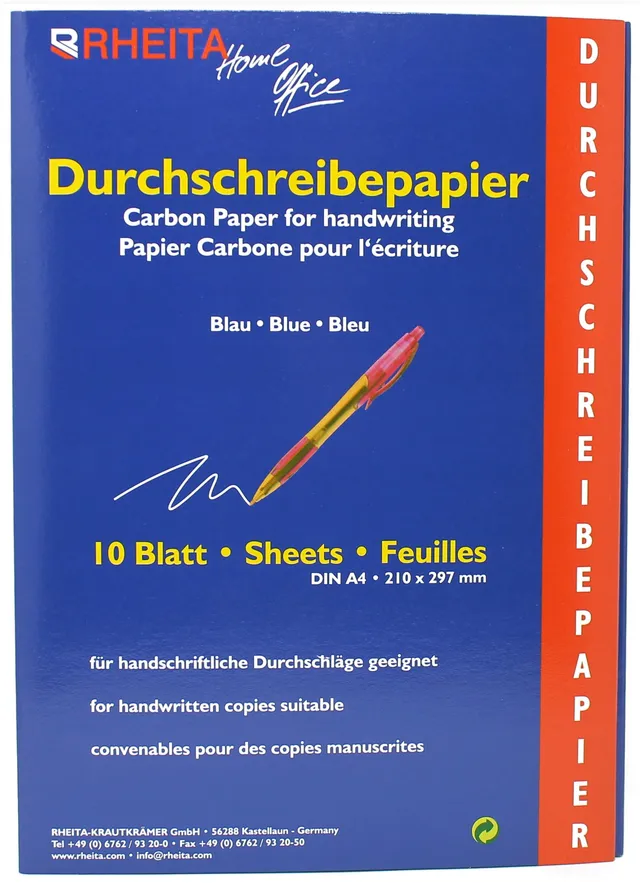 rheita-durchschreibepapier-a4-blau-10-blatt-mappe image 1
