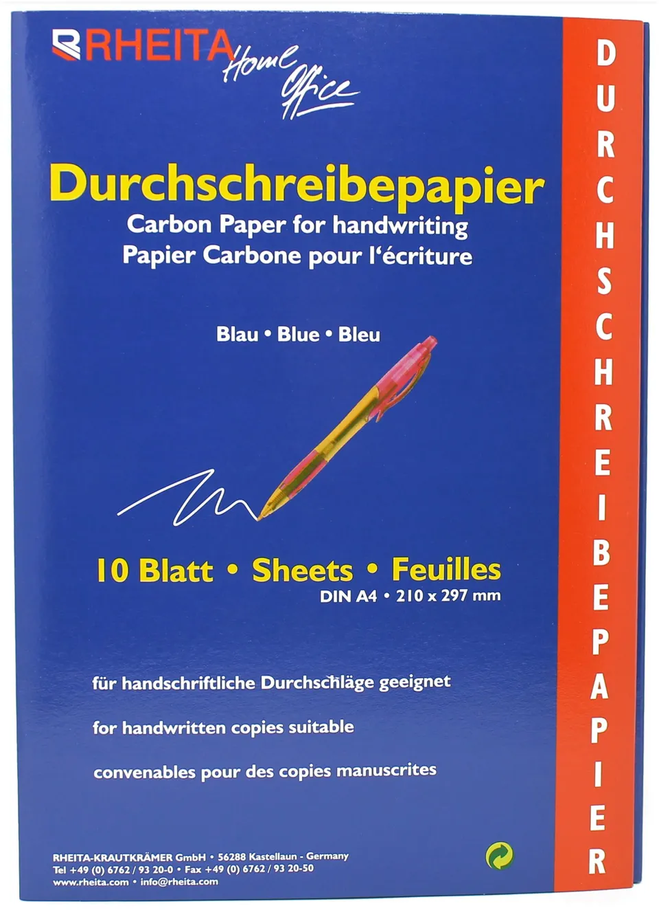 rheita-durchschreibepapier-a4-blau-10-blatt-mappe image 1