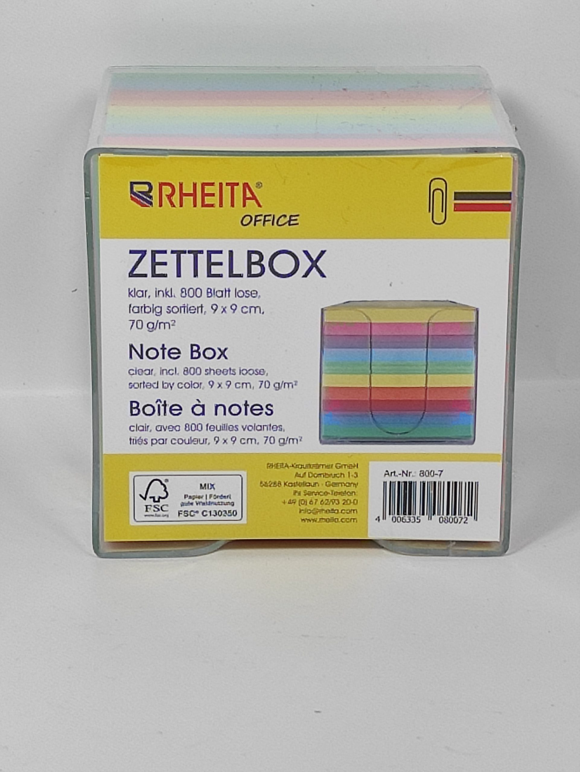 rheita-zettelbox-klar-9x9-cm-inkl-800-blatt-farbig image 2