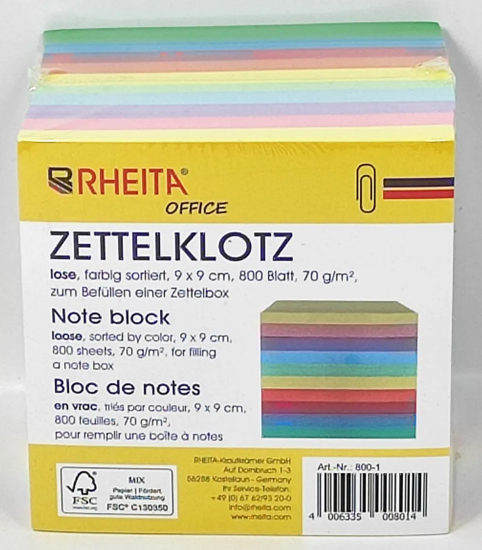 rheita-zettelklotz-farbig-sortiert-lose-9-x-9-cm-800-blatt image 1