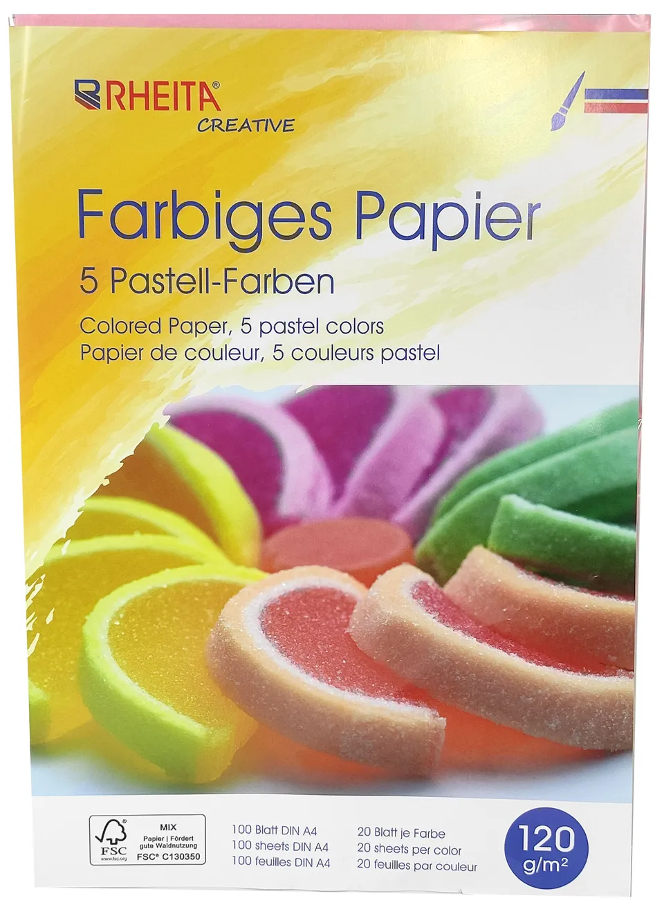 rheita-farbiges-universalpapier-100-blatt-a4-120g-m-5-pastellfarben image 1