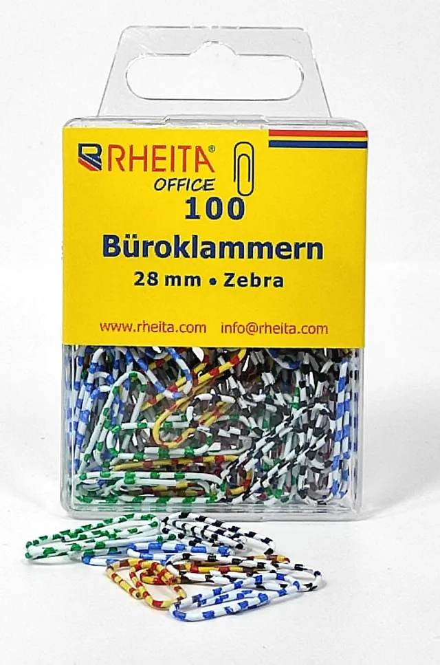 rheita-briefklammern-zebra-28-mm-farbig-sortiert-100-st-ck-in-klarsichtbox image 1