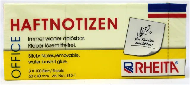rheita-haftnotizen-gelb-50x40mm-100-blatt-3x100-blatt-foliert image 1