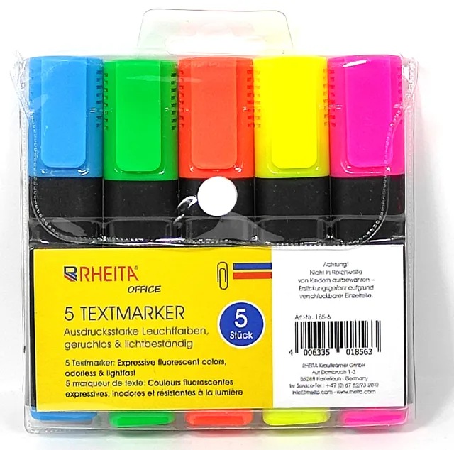 rheita-textmarker-set-keilspitze-5-farben-im-etui image 1