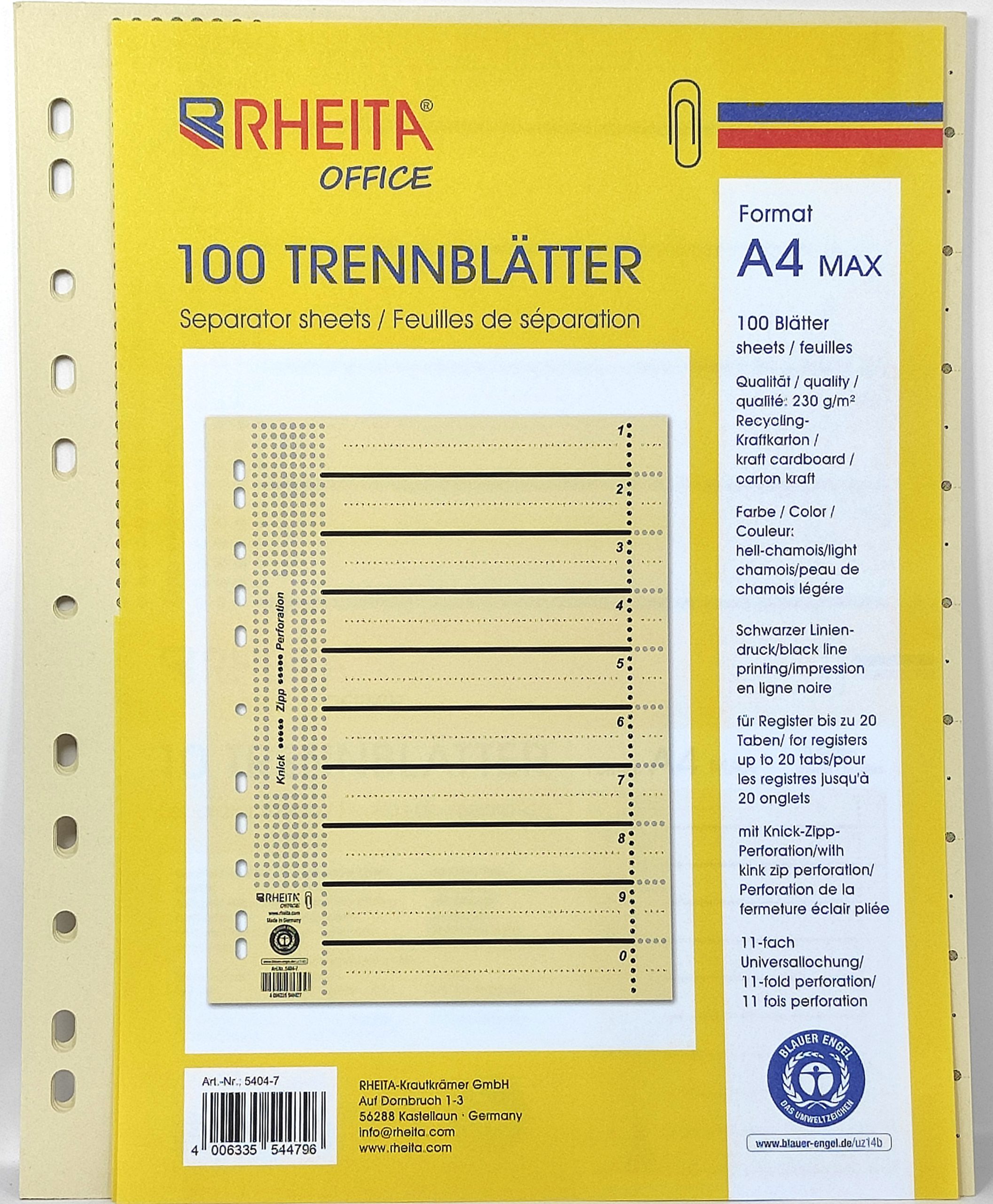 rheita-trennbl-tter-a4xl-100-st-ck-230g-m-recycling-hell-chamois-11-fach-lochung image 1
