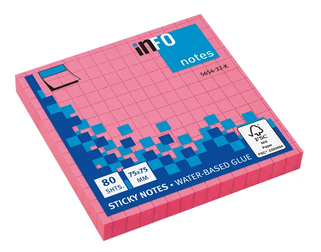 rheita-haftnotizen-brillantpink-kariert-75x75-mm-12x-80-blatt image 1