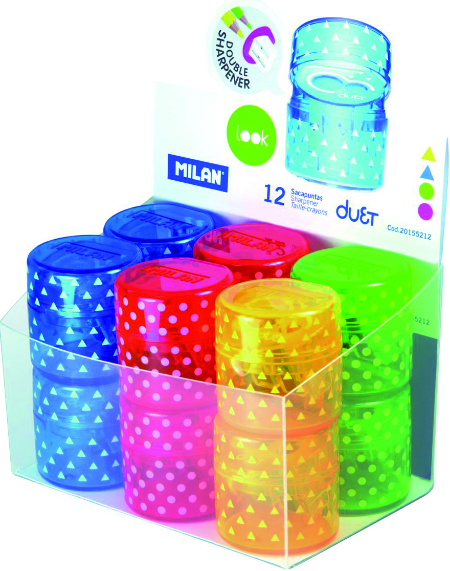 milan-2-loch-anspitzer-mit-abdeckung-12er-display-farbig-sortiert image 1