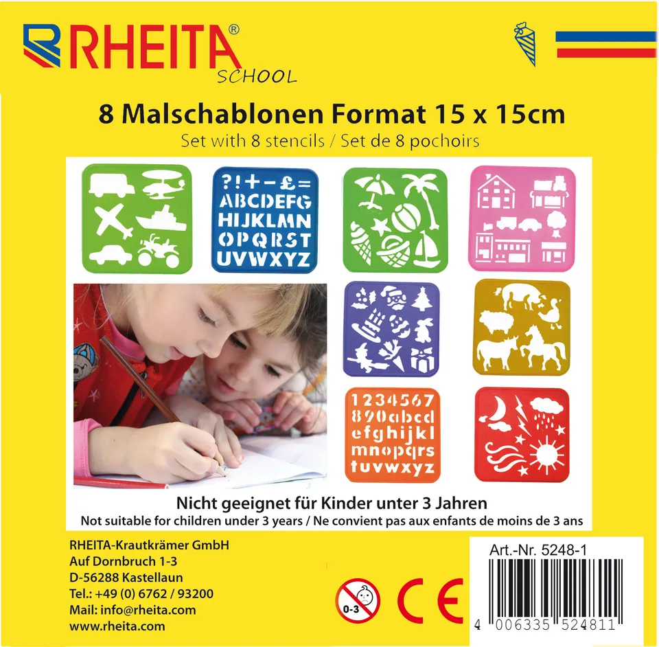 rheita-malschablonen-set-15-x-15-cm-8-themen-farben-sortiert image 1