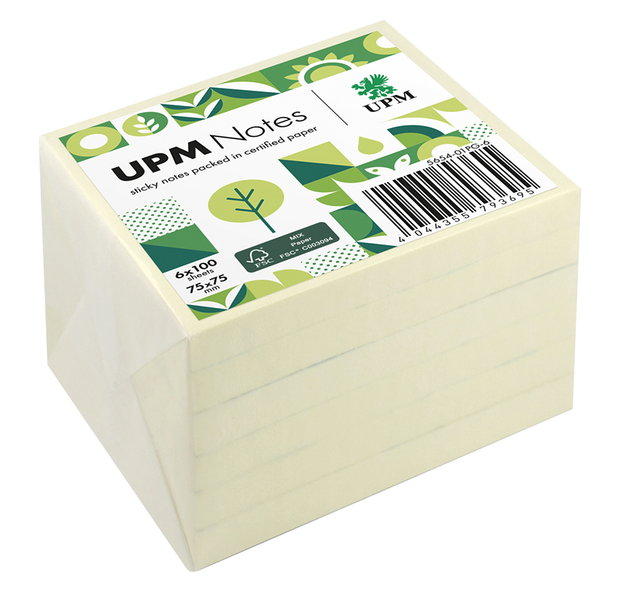 rheita-upm-notes-haftnotizen-75x75-mm-gelb-6-bl-cke-x-100-blatt image 1