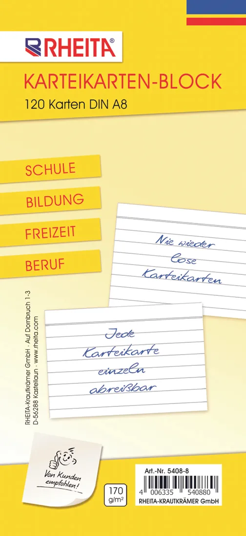 rheita-karteikartenblock-liniert-din-a8-170g-m-120-karten-wei image 1