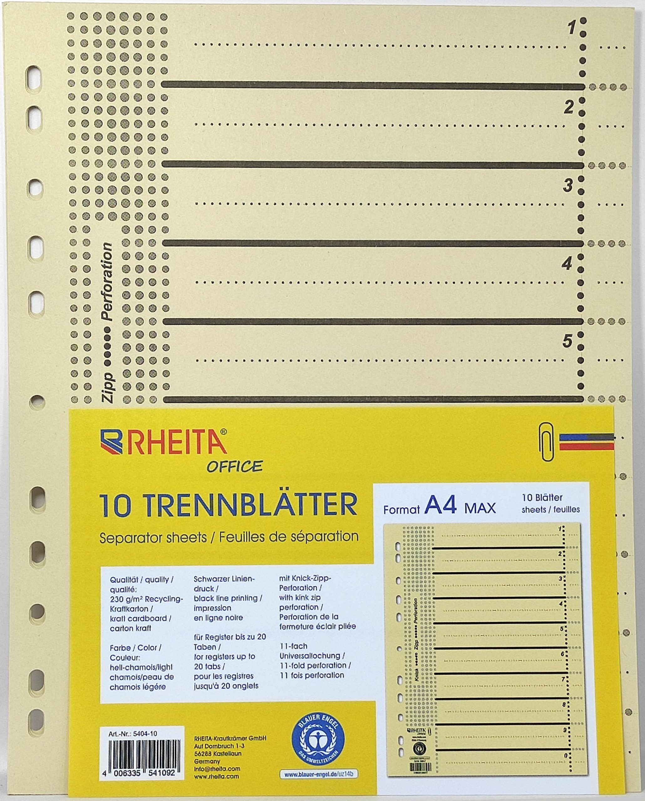rheita-trennbl-tter-din-a4xl-230-g-m-recycling-10-st-ck-hell-chamois image 1