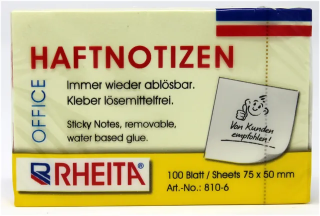 rheita-haftnotizen-gelb-50-x-75-mm-100-blatt-foliert image 1