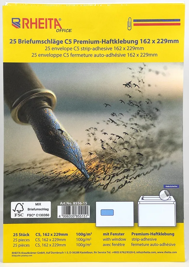 rheita-premium-briefumschlag-c5-162x229-fenster-25-st-ck-wei image 1