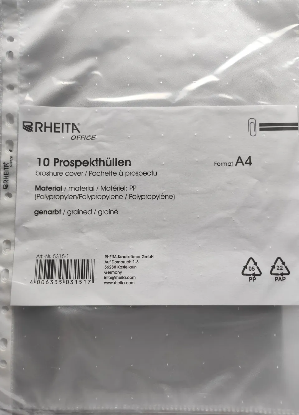 rheita-pp-prospekth-lle-din-a4-genarbt-50-10-st-ck-transparent image 1