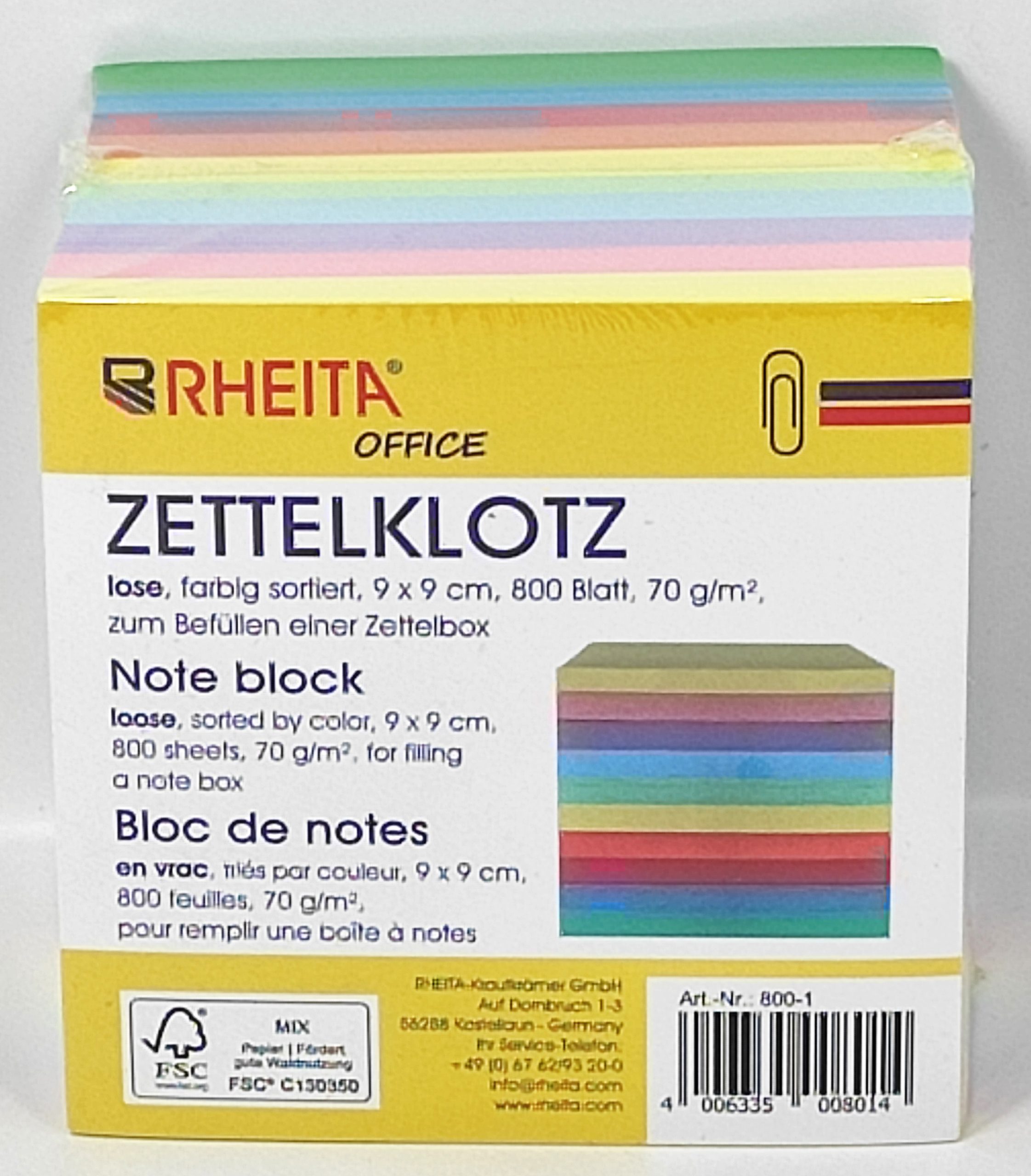 rheita-zettelklotz-farbig-sortiert-lose-9-x-9-cm-800-blatt image 1