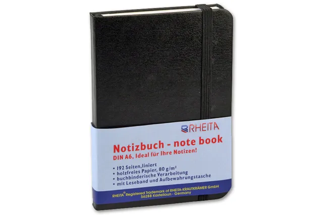 rheita-notizbuch-a6-liniert-96-blatt-80g-m-schwarz-mit-gummizug image 1